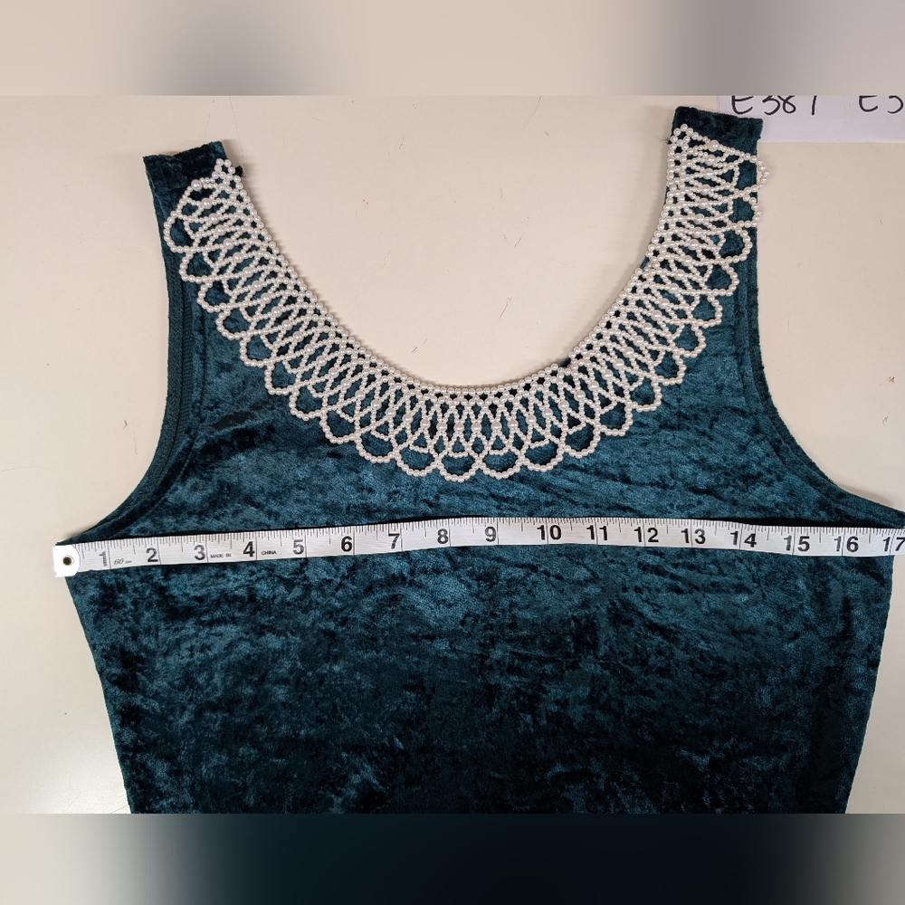 All that Jazz Teal Velvet Maxi Dress with Crochet Collar - Picture 7 of 9